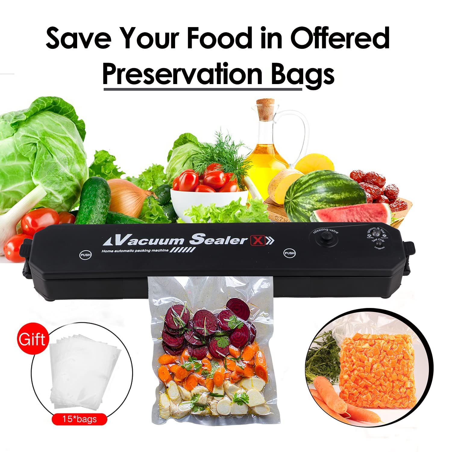 Vacuum Sealer Machine, Automatic Fresh Food-Sealer, Vacuum Packing Machine for Fruits, Meat Preservation with Dry & Moist Sealing Modes
