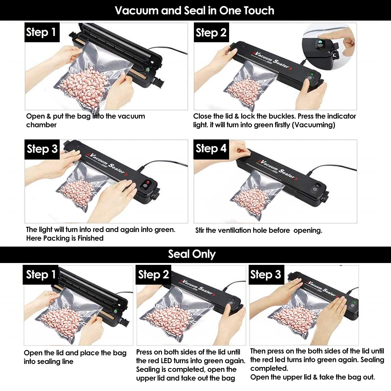 Vacuum Sealer Machine, Automatic Fresh Food-Sealer, Vacuum Packing Machine for Fruits, Meat Preservation with Dry & Moist Sealing Modes