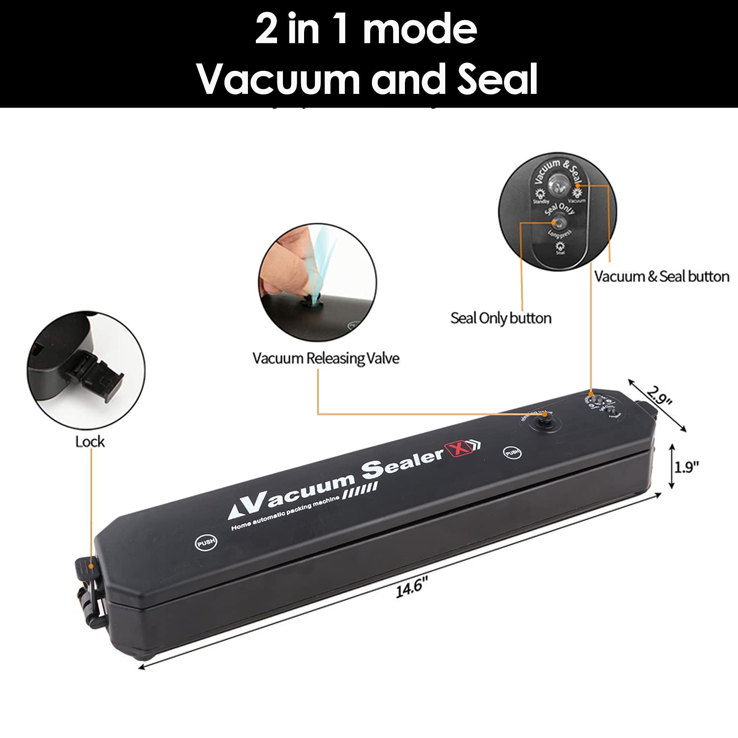 Vacuum Sealer Machine, Automatic Fresh Food-Sealer, Vacuum Packing Machine for Fruits, Meat Preservation with Dry & Moist Sealing Modes
